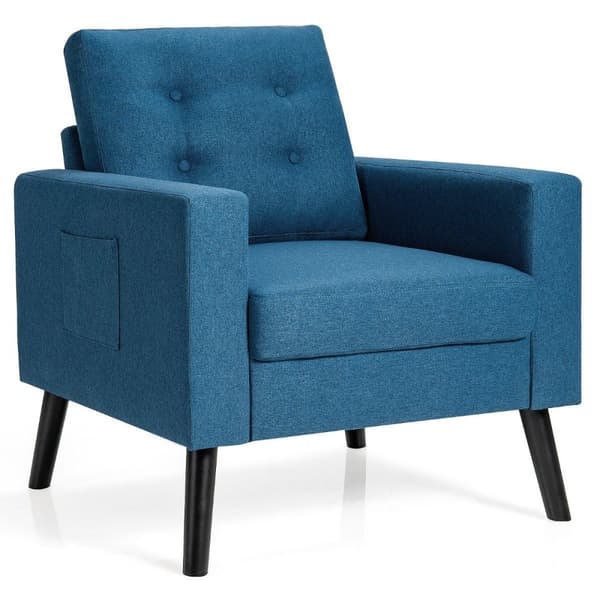 Lenestol med 2 sidelommer vingestol med armlener og ryggputer 75 x 81 x 86 cm blå 53cm setedybde