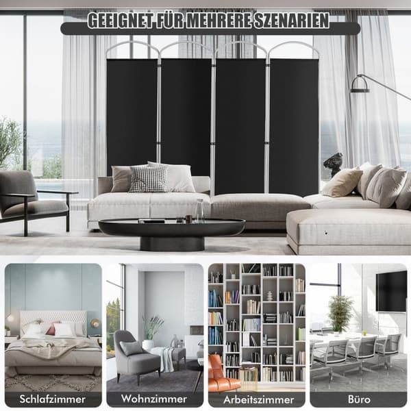 Sammenleggbar 4 Panel Romdeler for Hjem 221 x 51 x 188 cm-Sort