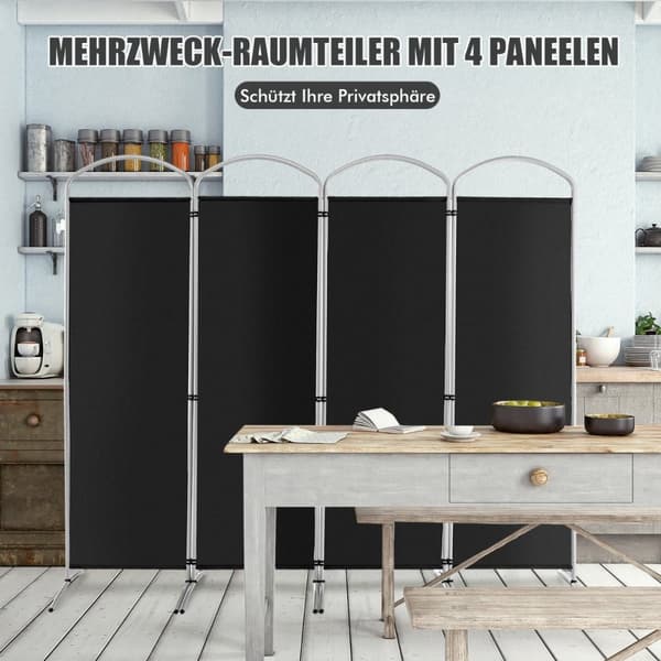 Taitettava 4-paneelinen huoneenjakaja kotiin 221 x 51 x 188 cm-musta