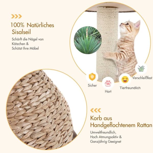 Lille kattetræ med hule & naturlig sisal & håndlavet kurv φ 48 x 70,5 cm