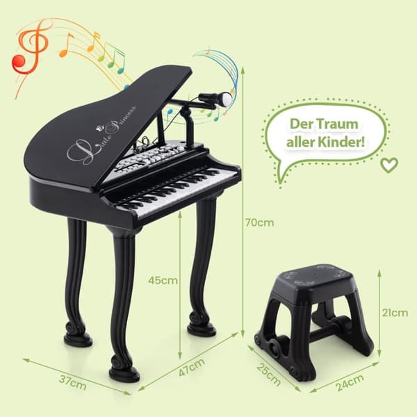 Lasten piano 37 koskettimella ja jakkara Lelu Piano Kannettava 47 x 37 x 70 cm Musta