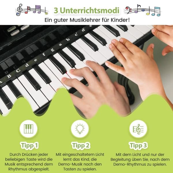 Lasten piano 37 koskettimella ja jakkara Lelu Piano Kannettava 47 x 37 x 70 cm Musta