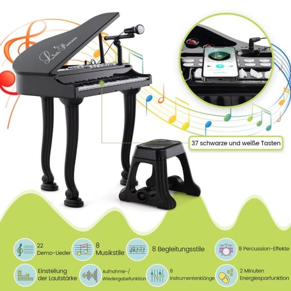 Lasten piano 37 koskettimella ja jakkara Lelu Piano Kannettava 47 x 37 x 70 cm Musta