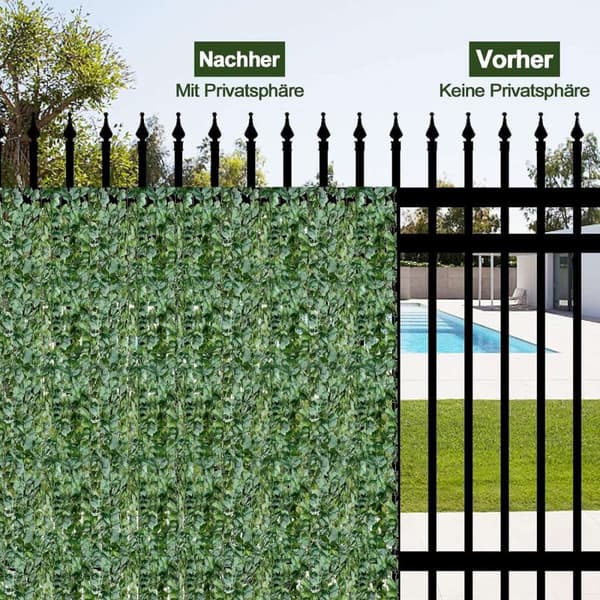 Kunstig eføy hage privat skjerm balkong privat skjerm blad utseende vindbeskyttelse 150 x 240 cm grønn