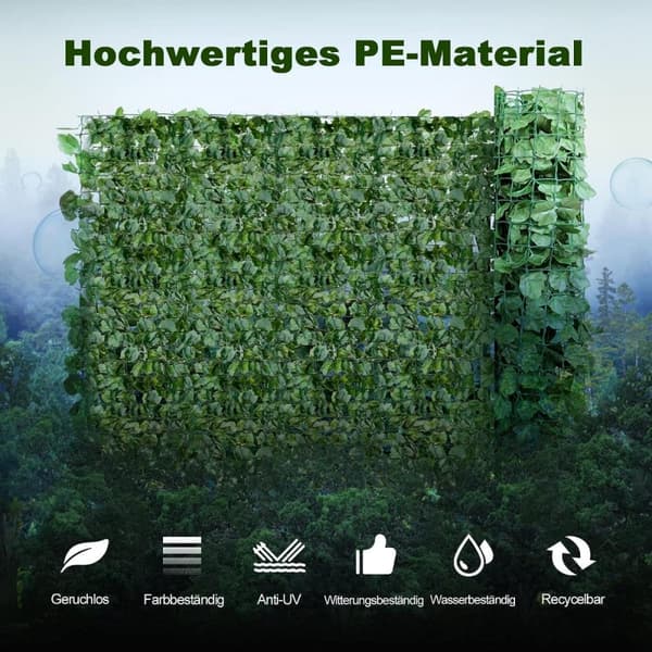 Kunstig eføy hage privat skjerm balkong privat skjerm blad utseende vindbeskyttelse 150 x 240 cm grønn