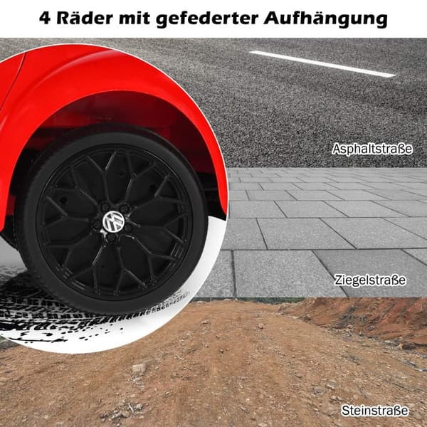 VW Beetle barnbil med musik & 2 ljuslägen inklusive 2,4G fjärrkontroll röd