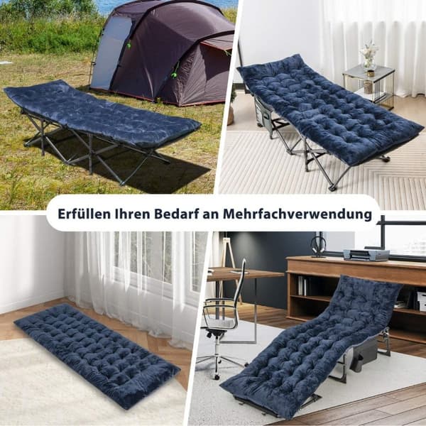 190 x 70 cm tältbäddsdyna i bomull 7 cm tjock madrass med 4 fästband blå