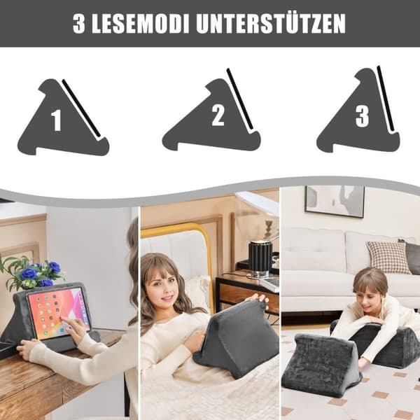 Kilepudesæt ergonomisk rygpude med sidelommer og vaskbar betræksstøttepude til nakke 47,5 x 23,5 x 54 cm grå