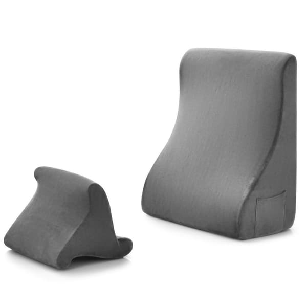 Kilepudesæt ergonomisk rygpude med sidelommer og vaskbar betræksstøttepude til nakke 47,5 x 23,5 x 54 cm grå