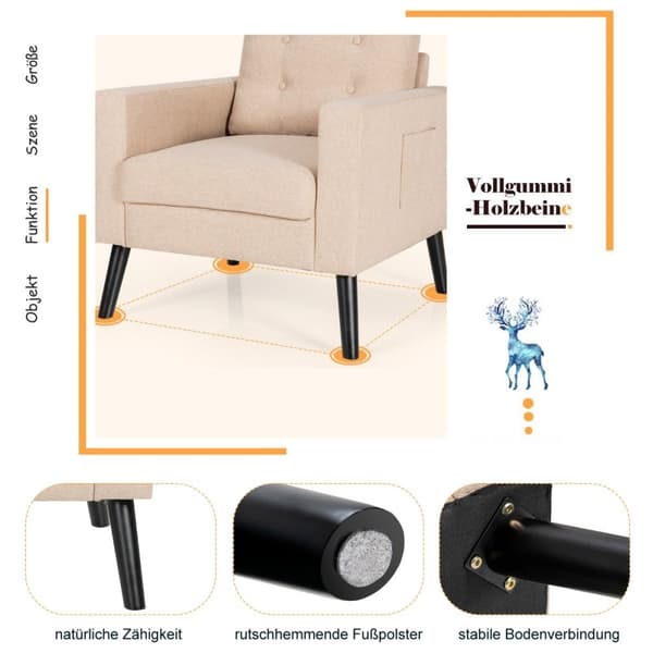 Lenestol med 2 sidelommer 53cm setedybde vingestol med armlener og ryggpute 75 x 81 x 86 cm beige