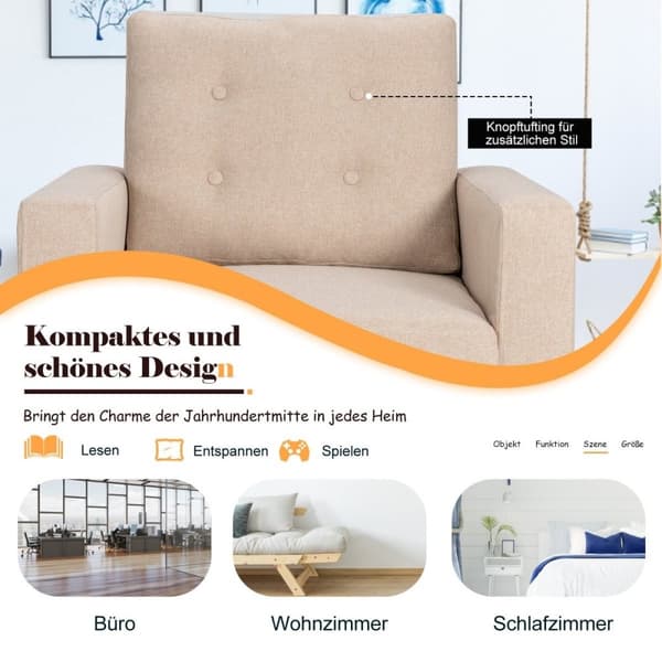 Lenestol med 2 sidelommer 53cm setedybde vingestol med armlener og ryggpute 75 x 81 x 86 cm beige
