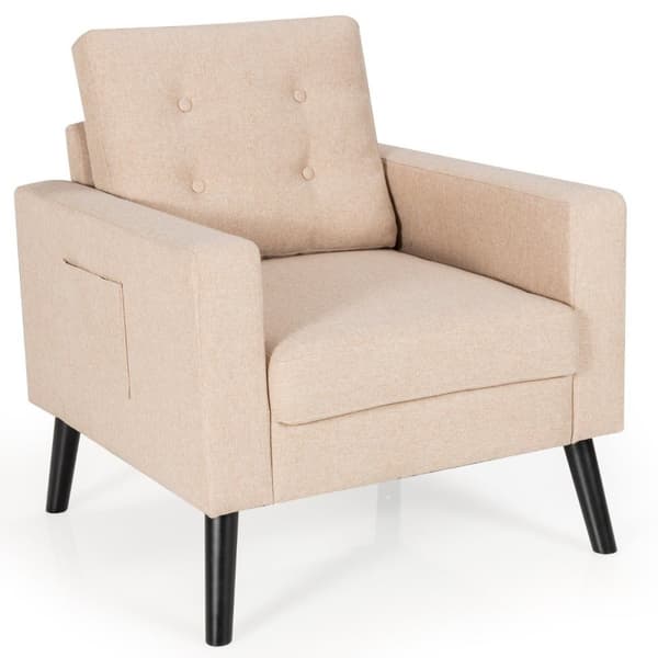 Lenestol med 2 sidelommer 53cm setedybde vingestol med armlener og ryggpute 75 x 81 x 86 cm beige