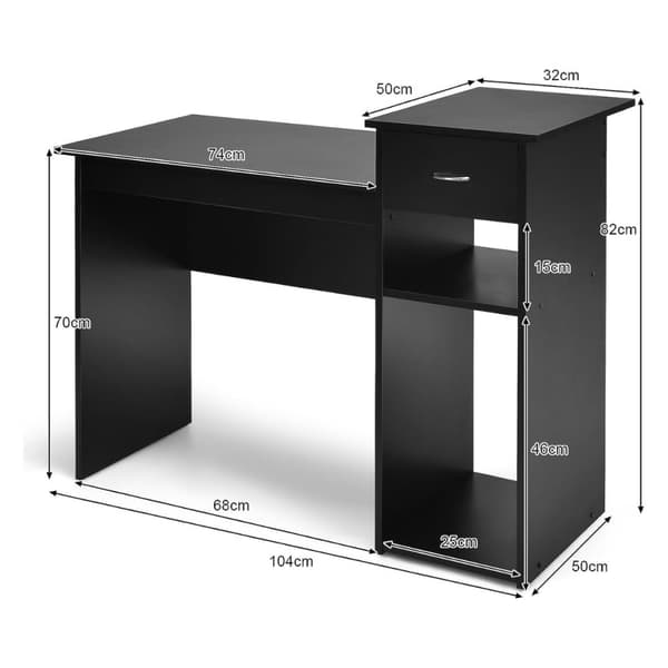 Skrivebord av tre datamaskinbord med skuff og hyller 104 x 50 x 82 cm Svart