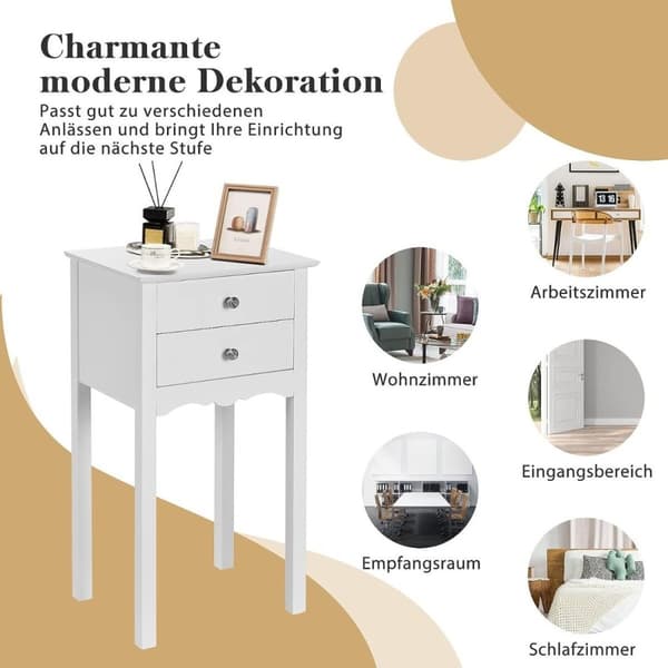 Sengebord med 2 skuffer og anti-vip beskyttelse Moderne sidebord 40 x 32 x 75 cm hvid