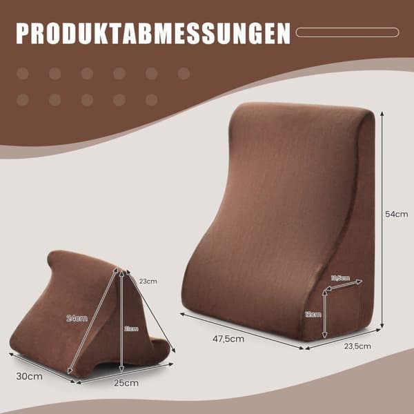 Kilkuddsset ergonomisk ryggkudde med sidfickor och tvättbar överdragsstödkudde för nacke 47,5 x 23,5 x 54 cm brun
