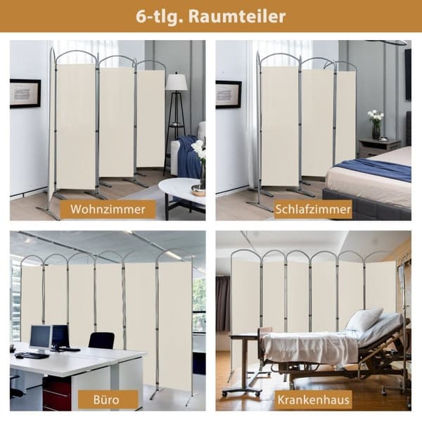 6-delt foldbar privatskærm rumdeler stof skillevæg 331 x 51 x 188 cm beige