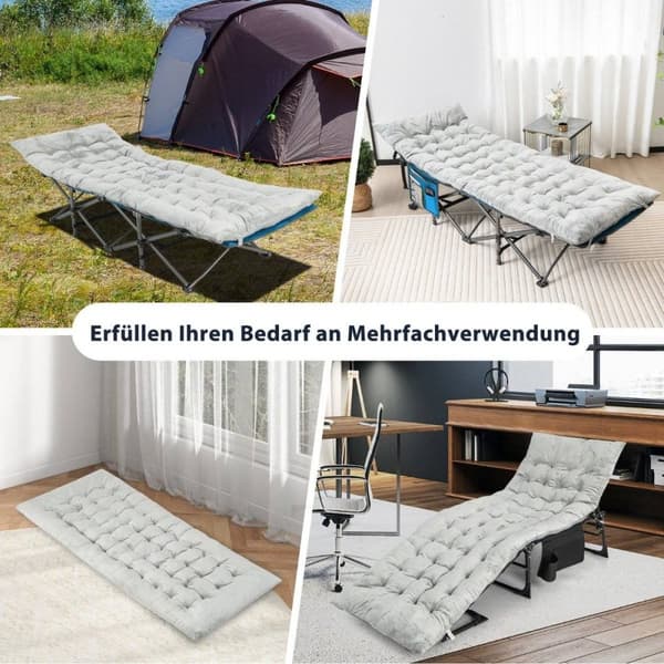 190 x 70 cm feltsengspute i bomull 7 cm tykk madrass med 4 festestropper grå