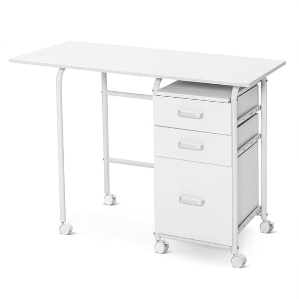 Sammenleggbart skrivebord med hjul Databord 105 x 50 x 75 cm Hvit
