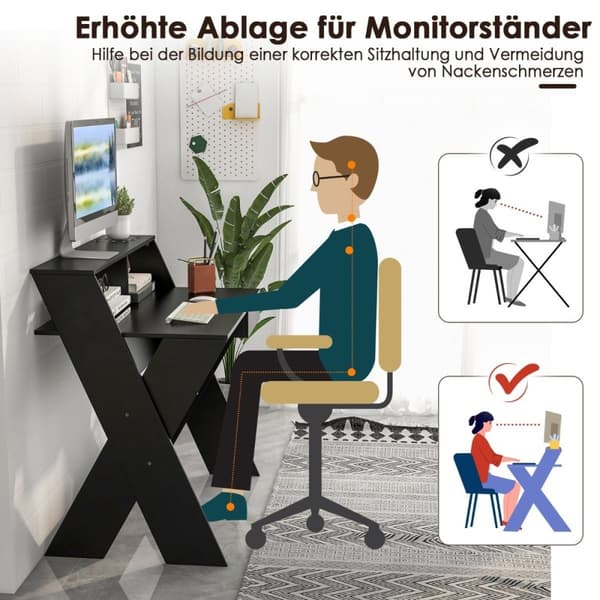 X-format datorbord med låda och bildskärm svart