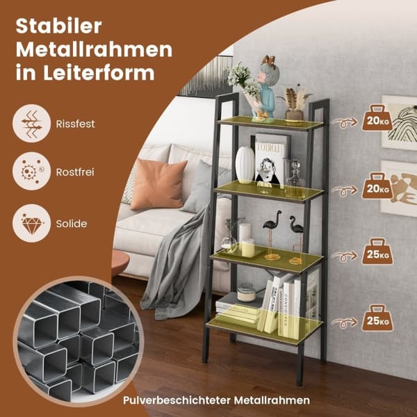 4-lags bokhylle med metallramme og justerbare fotputer Grå eik