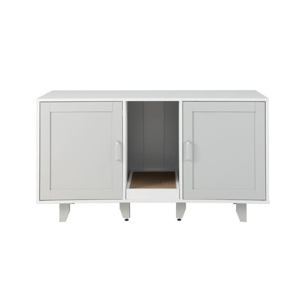 Katteskab til kattetoilet med 2 låger & kradsebræt & indgang 120 x 52 x 65 cm lysegrå