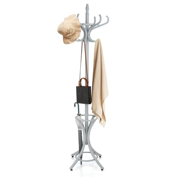 184 cm knageholder med paraplyholder jakkestander med 12 knager grå
