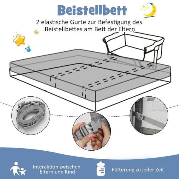 4 in 1 siirrettävä vauvansänky hyttysverkolla ja patjalla ja 6 säädettävällä korkeudella harmaa