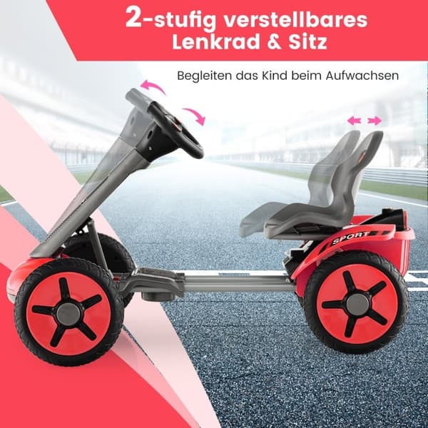 12V elektrisk gokart för barn med LED & 2-vägs justerbar ratt & stolsbelysning röd