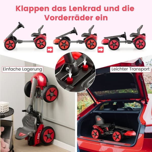 12V elektrisk gokart för barn med LED & 2-vägs justerbar ratt & stolsbelysning röd