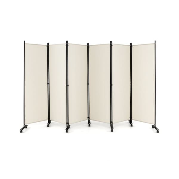 6-delt foldbar rumdeler 172 cm høj privatskærm med låsbare hjul beige