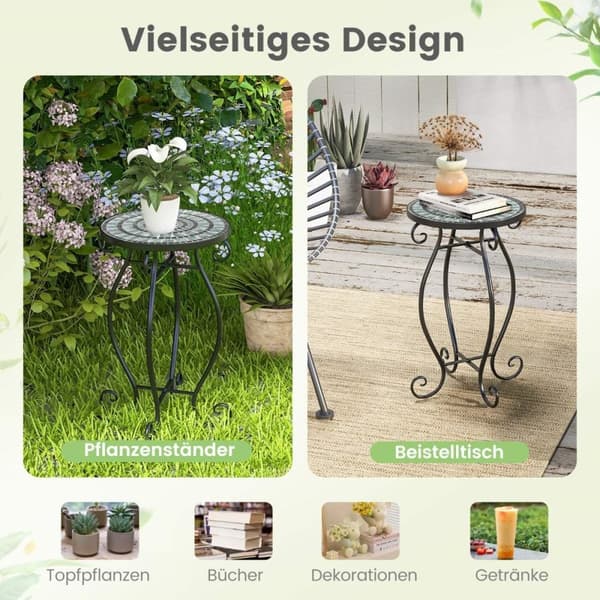Rundt sidebord mosaikkbord laget av metall og keramikk ∅30 x 50 cm for balkong, terrasse, hage