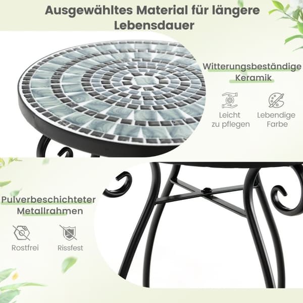 Rundt sidebord mosaikkbord laget av metall og keramikk ∅30 x 50 cm for balkong, terrasse, hage