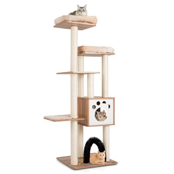 176 cm 6-vånings skrapstolpe med mysiga mattor & Cave & Cat Arch Beige