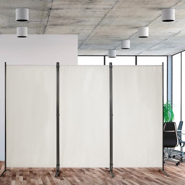 3-panels romdeler med justerbare bordplater og solide hengsler og stålbase beige