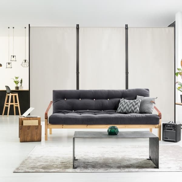 3-panels romdeler med justerbare bordplater og solide hengsler og stålbase beige
