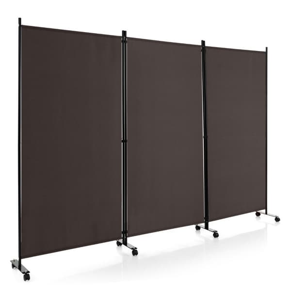 180 cm høj rumdeler på hjul, foldeskærm med 3 frit kombinerbare paneler, brun