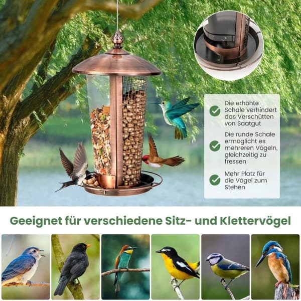 Hengende fuglemater 2 i 1 villfuglmater 16 x 28 cm Bronse