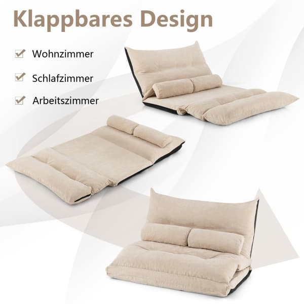 3 i 1 hopfällbar golvsoffa med sovfunktion & justerbart ryggstöd beige
