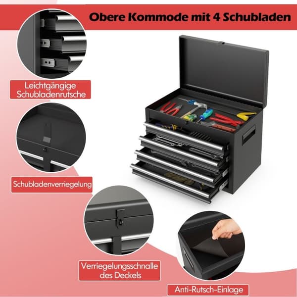 2 i 1 verkstedvogn inkludert koffert & 8 rom & kroker & justerbar hylle 100 kg lastekapasitet