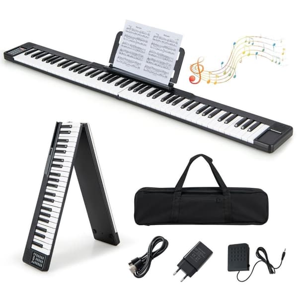 Taitettava 88-näppäinen digitaalinen piano sähkökoskettimet 137 x 16,5 x 5 cm musta + valkoinen