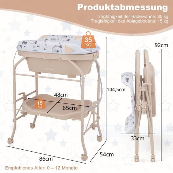 Skötbord med badkar Bärbart skötbord med PVC-kudde 86 x 50 x 100 cm beige