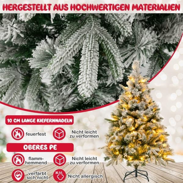 136 cm kunstig juletre med snø og 150 varmhvite LED-lys Grønne