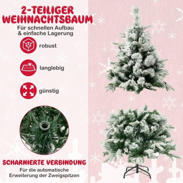 136 cm kunstig juletre med snø og 150 varmhvite LED-lys Grønne