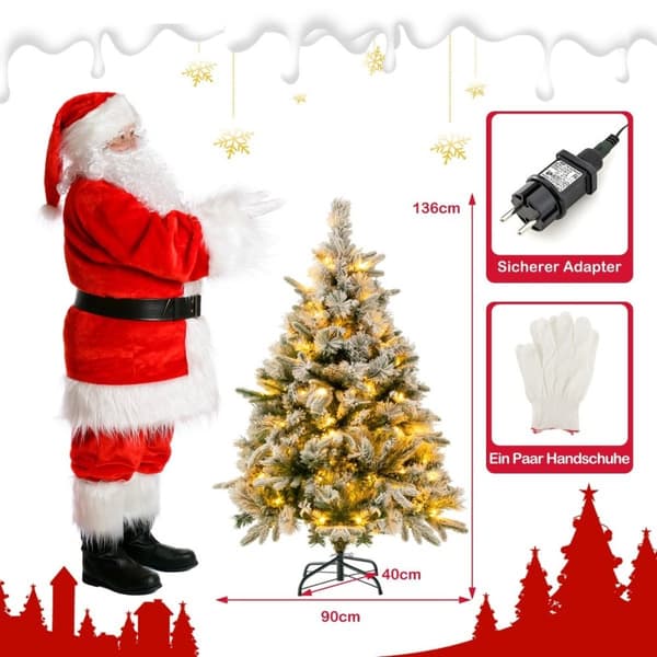 136 cm kunstig juletre med snø og 150 varmhvite LED-lys Grønne