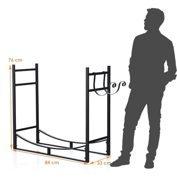 Robust peishylle vedstativ med avtagbar opptenningsholder 84 x 33 x 76 cm svart