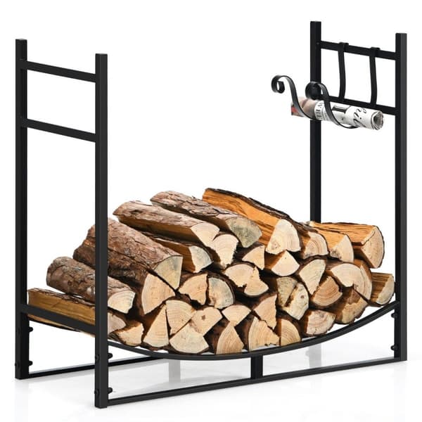 Robust peishylle vedstativ med avtagbar opptenningsholder 84 x 33 x 76 cm svart