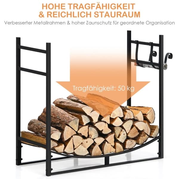 Robust peishylle vedstativ med avtagbar opptenningsholder 84 x 33 x 76 cm svart