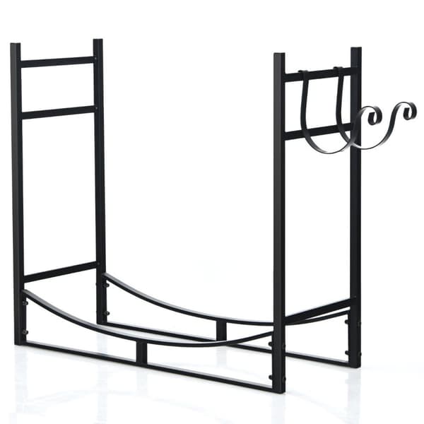 Robust peishylle vedstativ med avtagbar opptenningsholder 84 x 33 x 76 cm svart