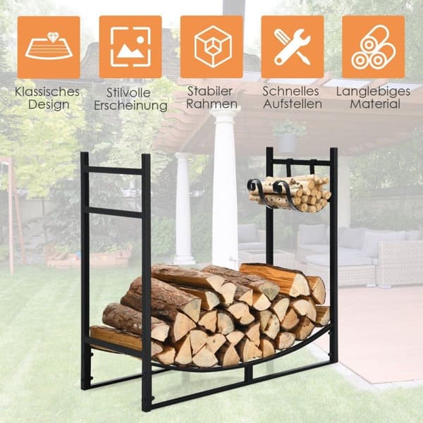 Robust peishylle vedstativ med avtagbar opptenningsholder 84 x 33 x 76 cm svart