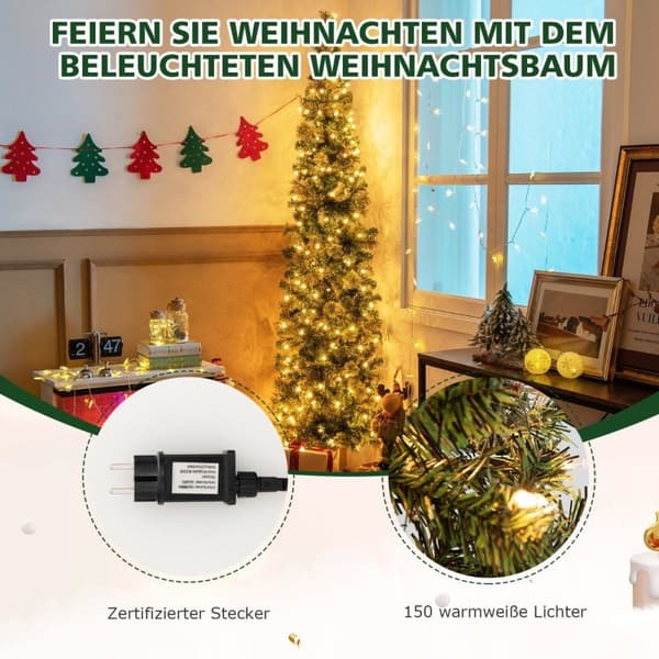 210cm Pre-Lit Halvt Tre Juletre Halvt Kunstig Tre